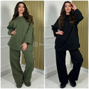 Jogging Round Neck Basic Oversized Wide Leg Set