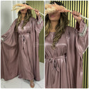 Kimono + Bindegürtel Kleid mit glänzenden Rüschenärmeln M1158