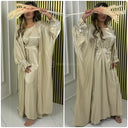 Kimono + Tie Belt Dress Shiny Frills Sleeve Detail M1158