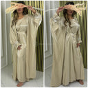 Kimono + Bindegürtel Kleid mit glänzenden Rüschenärmeln M1158