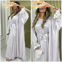 Kimono + Tie Belt Dress Shiny Frills Sleeve Detail M1158