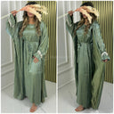 Kimono + Bindegürtel Kleid mit glänzenden Rüschenärmeln M1158