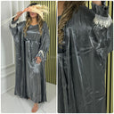Kimono + Tie Belt Dress Shiny Frills Sleeve Detail M1158
