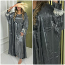 Kimono + Bindegürtel Kleid mit glänzenden Rüschenärmeln M1158