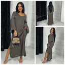 Knitted Maxi V Neck Dress Double Splits 22097