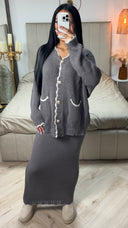 Knitwear Cardigan Golden Buttons + Skirt Set