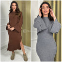 Knitwear PBT Maxi Dress One Split Folded Sleeve Detail