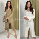 Knitwear PBT Tie Belt Cardigan Front Split