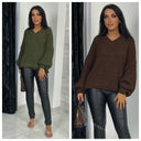 V Neck Knitwear Sweater Balloon Sleeves