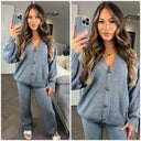 Knitwear V Neck 4 Button Wide Leg Set