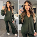 Knitwear V Neck 4 Button Wide Leg Set