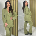 Knitwear Wrap Cardigan Wide Leg Set 15415