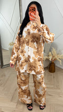 Bloemenprint Blouse Set met Wide Leg Broek – MT5901
