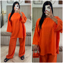 Langärmliges Basic-Set aus Streifenmaterial mit weitem Bein