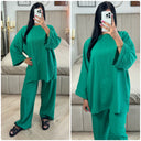 Langärmliges Basic-Set aus Streifenmaterial mit weitem Bein