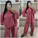 Langärmliges Basic-Set aus Streifenmaterial mit weitem Bein