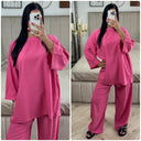 Langärmliges Basic-Set aus Streifenmaterial mit weitem Bein