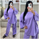 Langärmliges Basic-Set aus Streifenmaterial mit weitem Bein