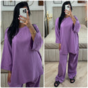 Langärmliges Basic-Set aus Streifenmaterial mit weitem Bein