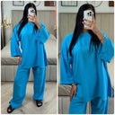 Langärmliges Basic-Set aus Streifenmaterial mit weitem Bein