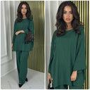 Langärmliges Basic-Set aus Streifenmaterial mit weitem Bein