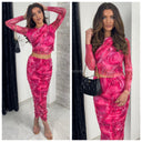 Marble Crop Mesh Skirt Set