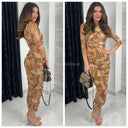 Marble Crop Mesh Skirt Set