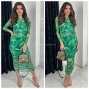 Marble Crop Mesh Skirt Set