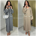V Neck + Shawl Oversized Maxi Front Pockets MIni Stripes Detail