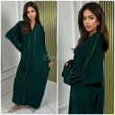 Abaya mit V-Ausschnitt und doppelter goldener Naht in der Mitte