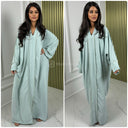 Abaya mit V-Ausschnitt und doppelter goldener Naht in der Mitte