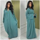 Mid Line Double Golden Seam V Neck Abaya