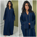 Abaya mit V-Ausschnitt und doppelter goldener Naht in der Mitte