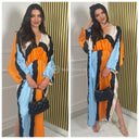 Multicolor Oversized Dress Splits V Neck