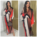 Multicolor Oversized Dress Splits V Neck