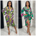 Multicolor Wrapped Dress Mid Split Detail