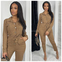 Jumpsuit Taschen Silber Knöpfe Bindegürtel