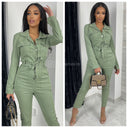 Jumpsuit Taschen Silber Knöpfe Bindegürtel