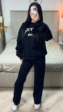 Set aus „New York“-Pullover mit Rüschenärmeln und Hose mit mittelfarbigen Streifen