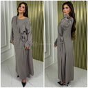 One Piece Wrap Tie Belt Basic Dress Fully Covered