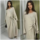 One Piece Wrap Tie Belt Basic Dress Fully Covered