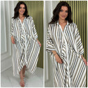 Oversized Wrap Blouse Stripes Dress