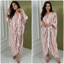 Oversized Wrap Blouse Stripes Dress