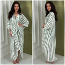 Oversized Wrap Blouse Stripes Dress