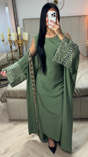 Premium Embroidery Kimono+Underdress Tie Belt 2pcs Set