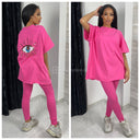 Premium Quality Terry Cotton Oversized T Shirt Eye Sequin + leggings set
