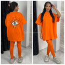 Premium Quality Terry Cotton Oversized T Shirt Eye Sequin + leggings set