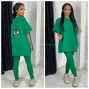 Premium Quality Terry Cotton Oversized T Shirt Eye Sequin + leggings set