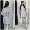 Premium Quality Terry Cotton Oversized T Shirt Eye Sequin + leggings set