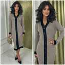 Premium Ribbed Button Dress Multicolor